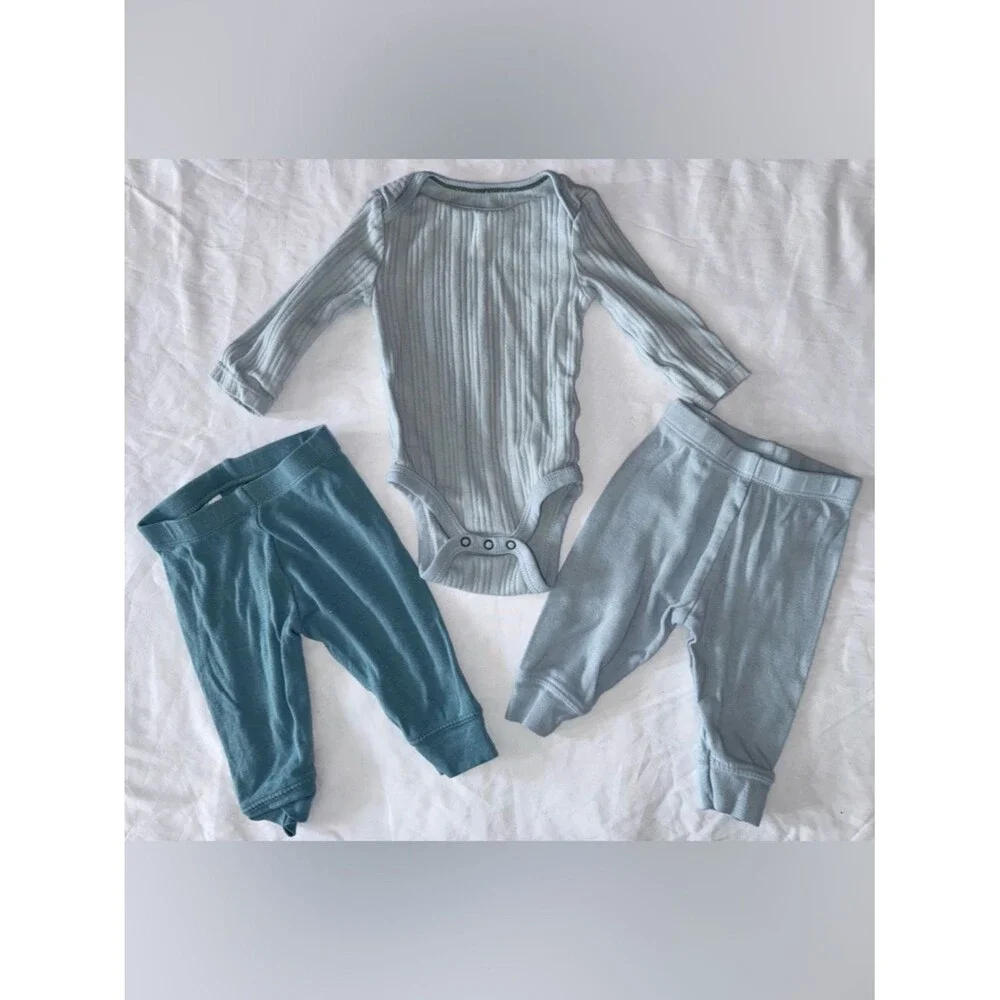 cloud island size 0-3 months blue/teal Ribbed Long-Sleeve Onesie and Pants Set
